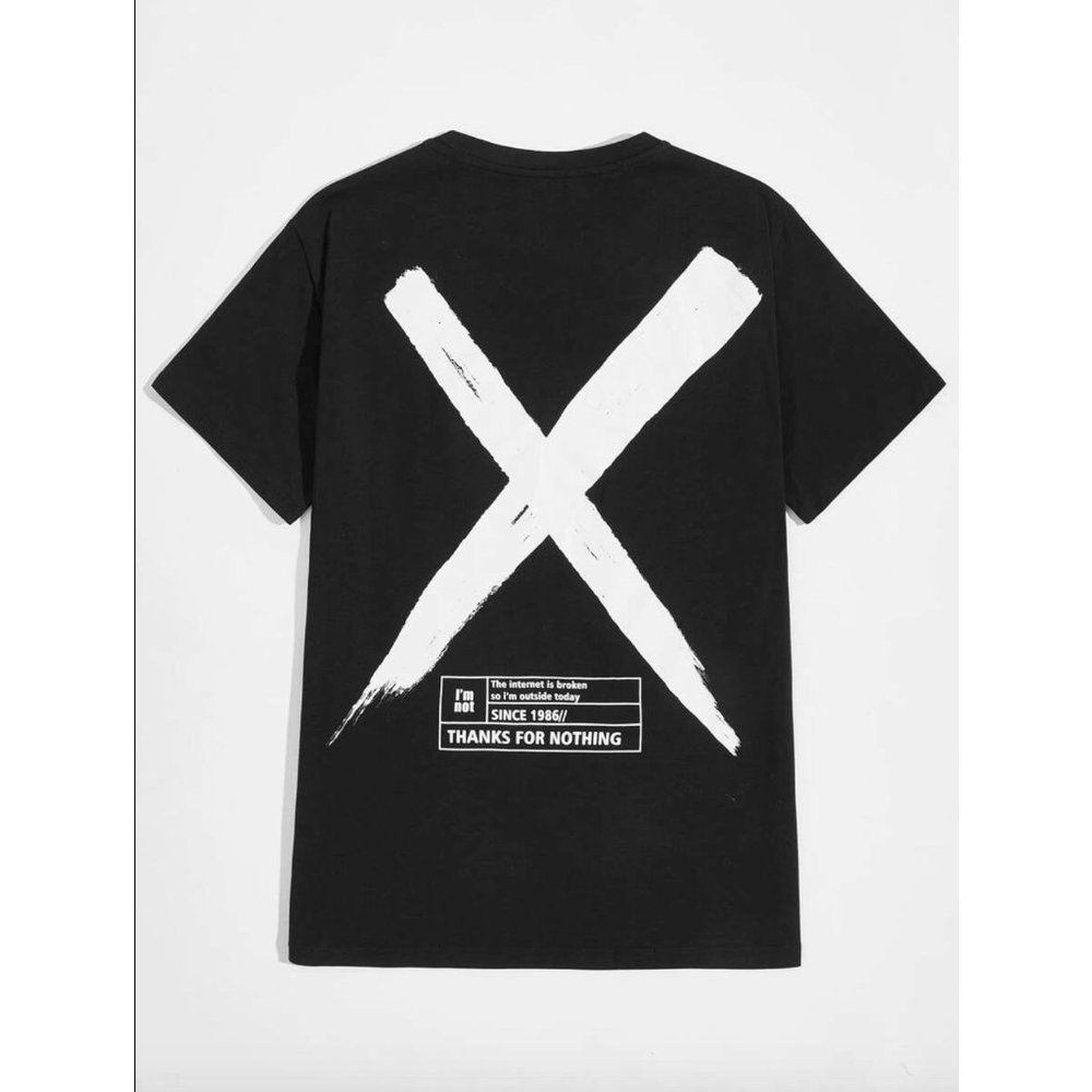 SHEIN Black Slogan and Graphic Print Top Men’s Size S